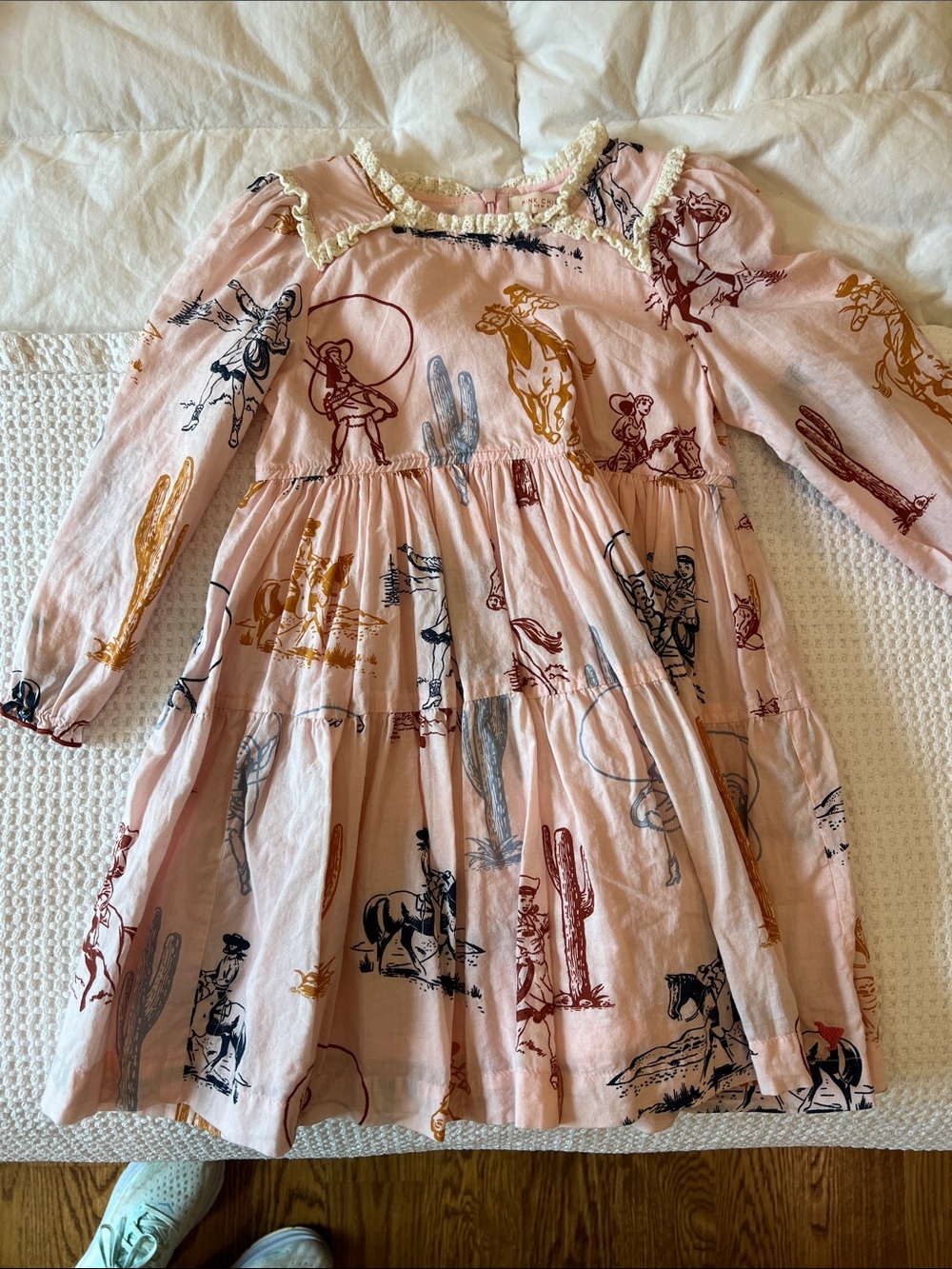 Pink Chicken Pink Western Print Tiered Long-Sleeve Dress